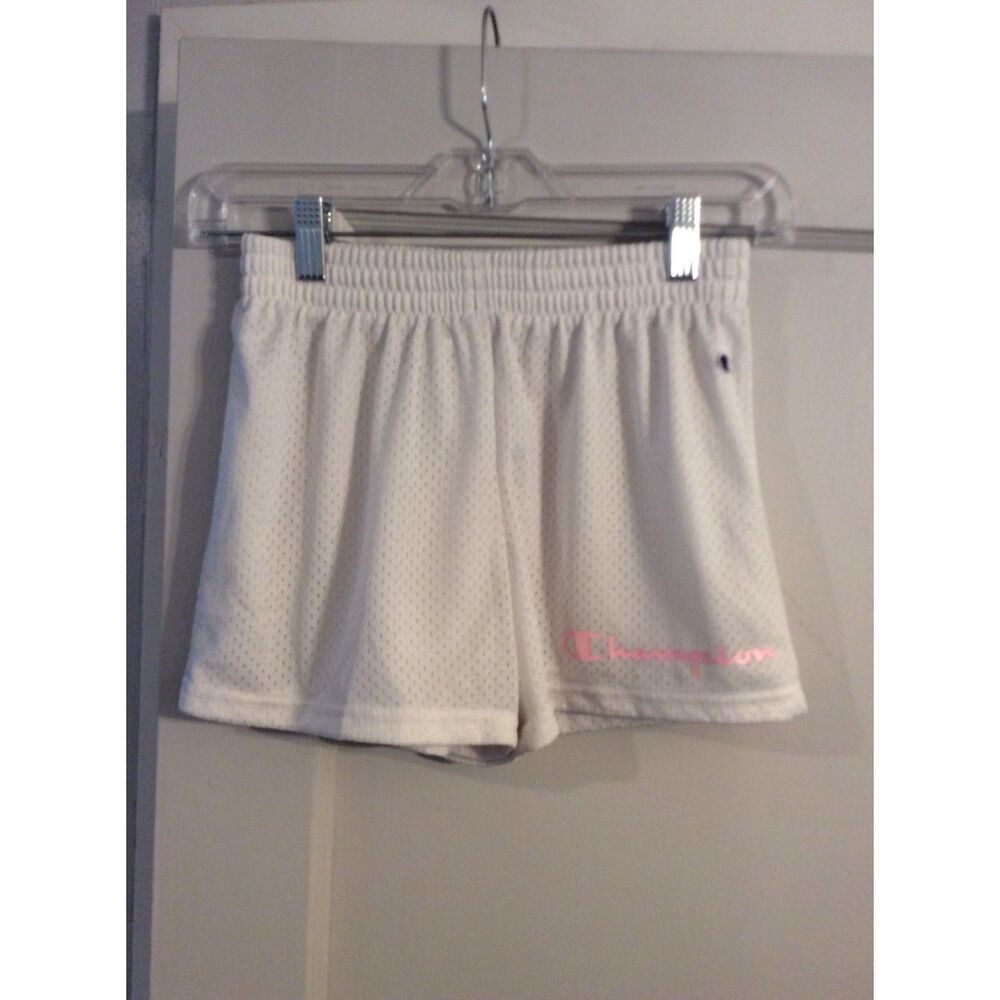 Champion White Racing Shorts Pink Logo Size Large L Girls